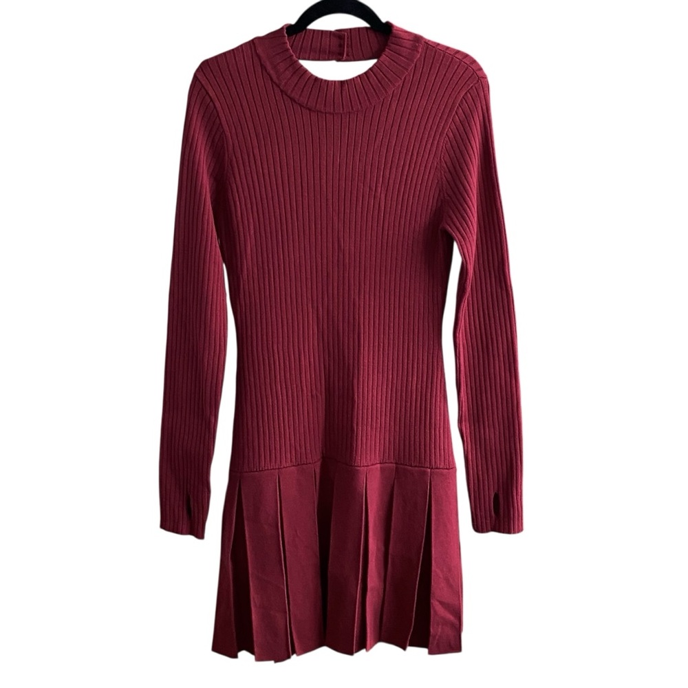Free People Emmy Mini Dress Aged Red Womens Size Large NWT Thumb Holes Pleated